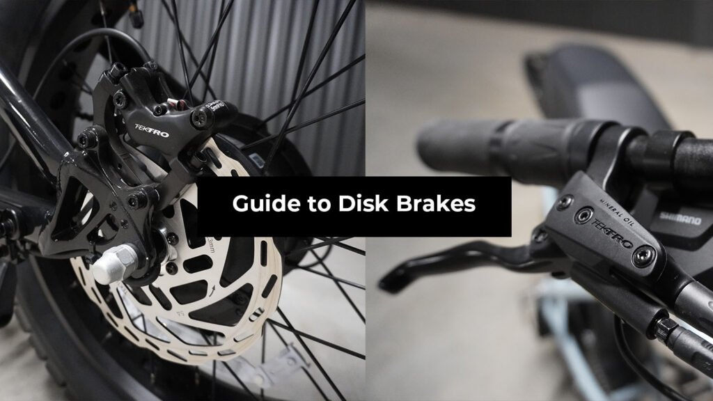 Close-up of Tektro disc rotor and e-bike hydraulic brake lever